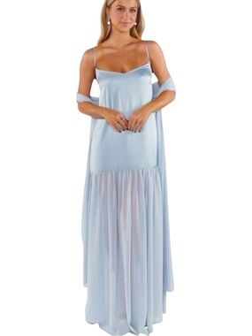 Show Me Your Mumu Dalia Maxi Dress Womens XS Steel Blue Satin Partially Lined